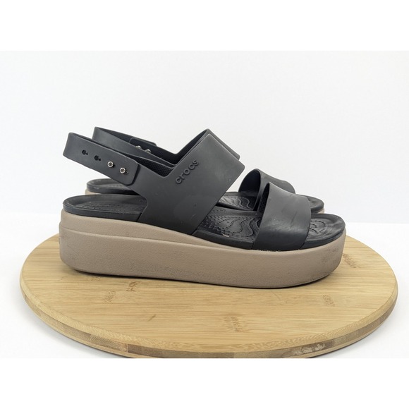 Crocs Brooklyn Low Wedge Sandals Womens 8‎ Platform 2 Strap   Sling Black - Picture 2 of 11